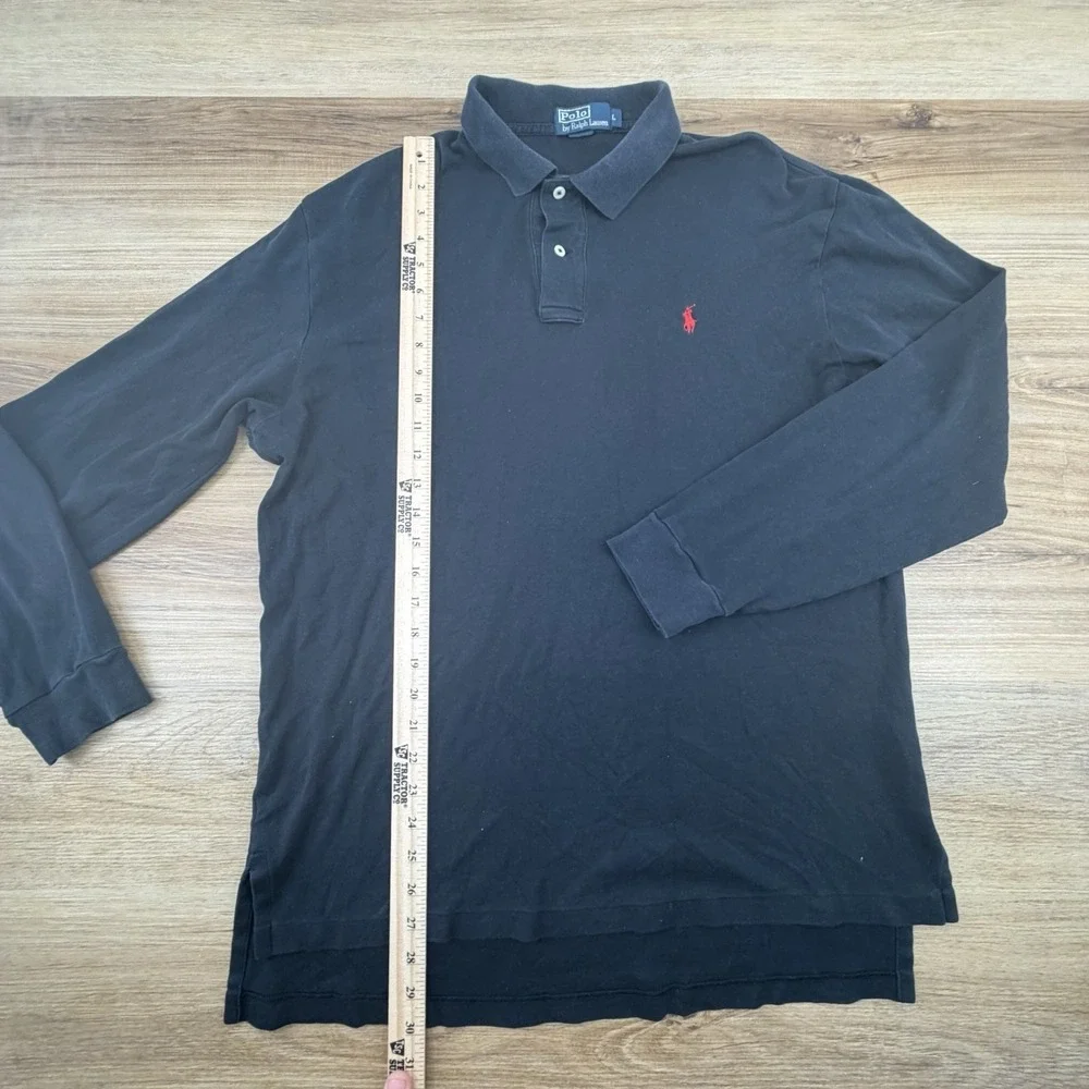 Ralph Lauren Polo‎ Shirt Mens Large Black Long Sleeve Pony Solid Cotton Vintage